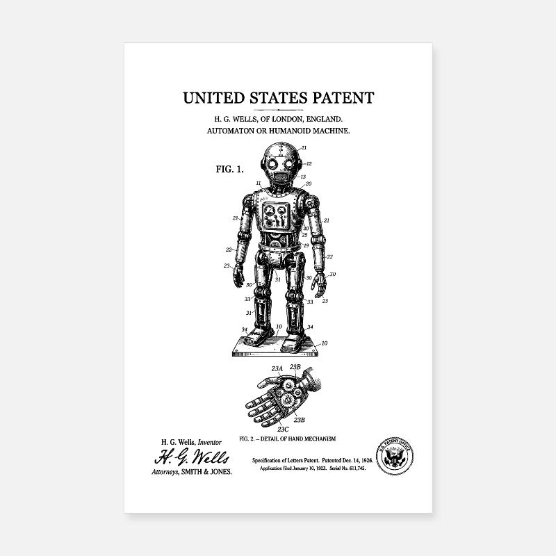 Humanoid Robot Patent – Vintage Technical Board Poster 20x30 cm