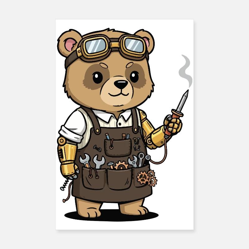 Ours Mécanicien Steampunk Bras Robotique Poster 20 x 30 cm