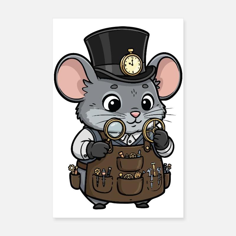 Mouse Watchmaker Steampunk Top Hat Watch Poster 8" x 12" (20x30 cm)