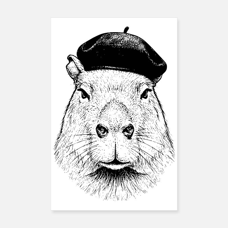 Capybara Avec Béret Poster 20 x 30 cm