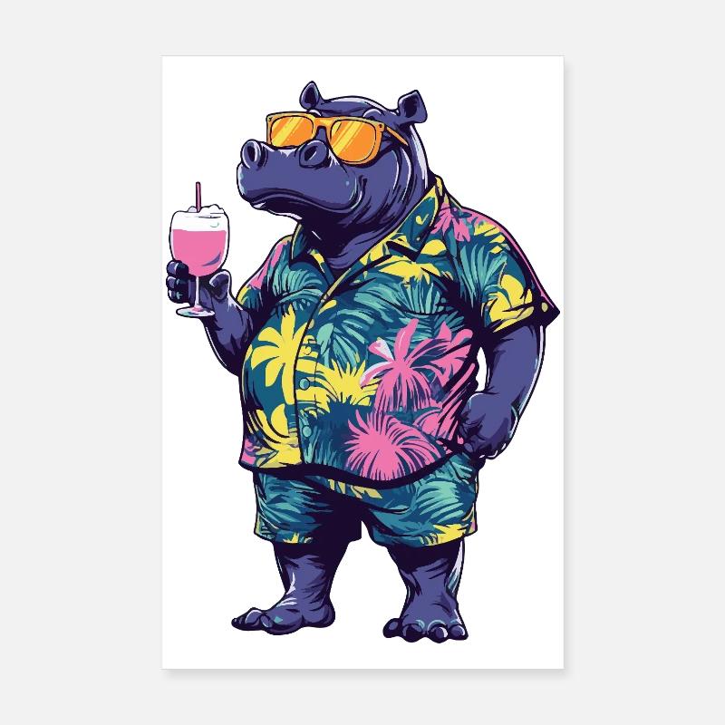 Hippopotamus Comic Summer Poster 8" x 12" (20x30 cm)