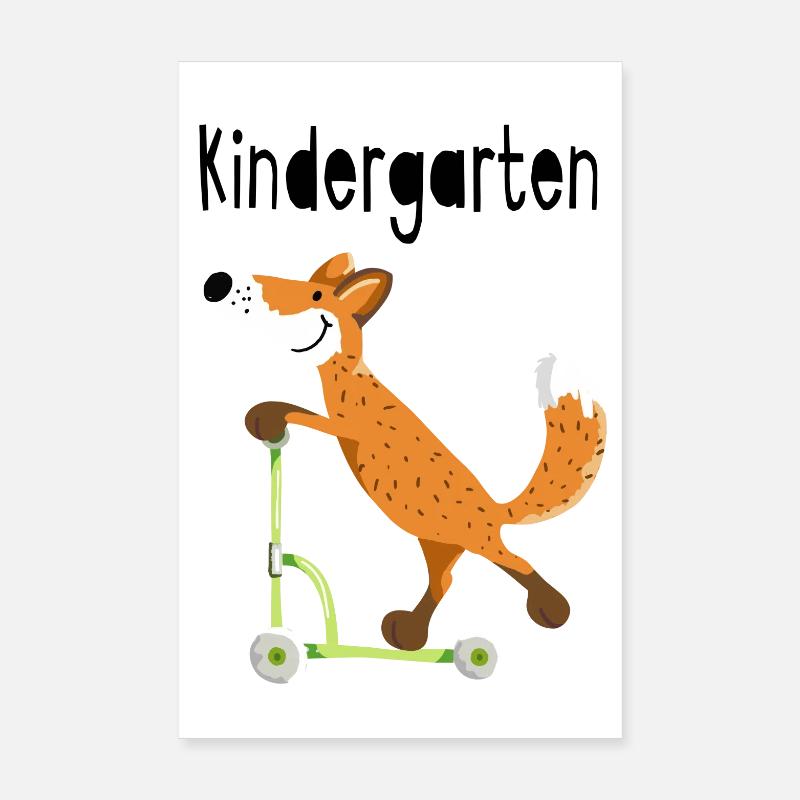 Auf den Kindergarten - lustiger Fuchs mit Roller - Poster 20x30 cm - Weiß