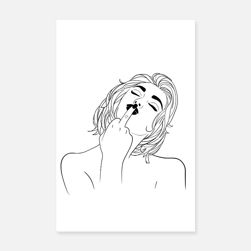 Middle Finger Girl Line Art Provocative Statement Poster 8" x 12" (20x30 cm)