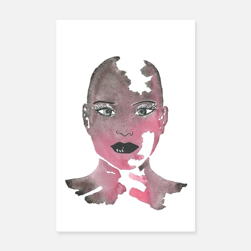 Portrait aquarelle rose déchiré - Poster 20 x 30 cm - blanc