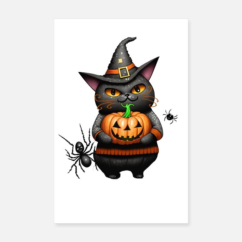 Chat d’Halloween et citrouille Poster 20 x 30 cm