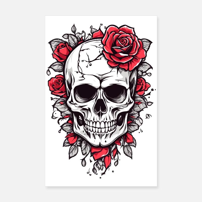 Crâne avec des roses Poster 20 x 30 cm
