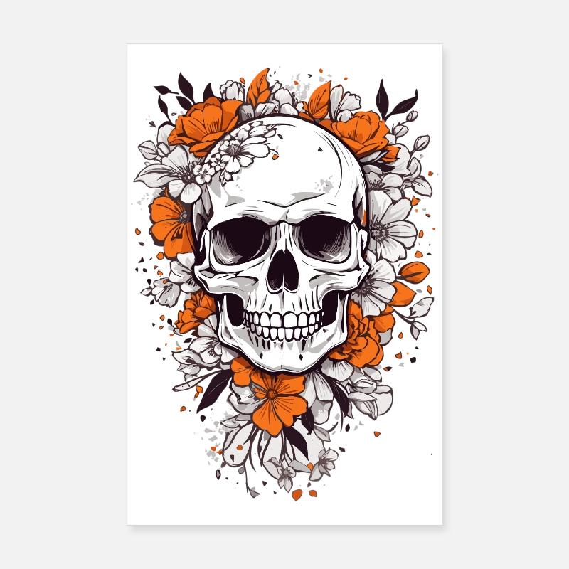 Totenkopf mit Blumen Poster 20x30 cm