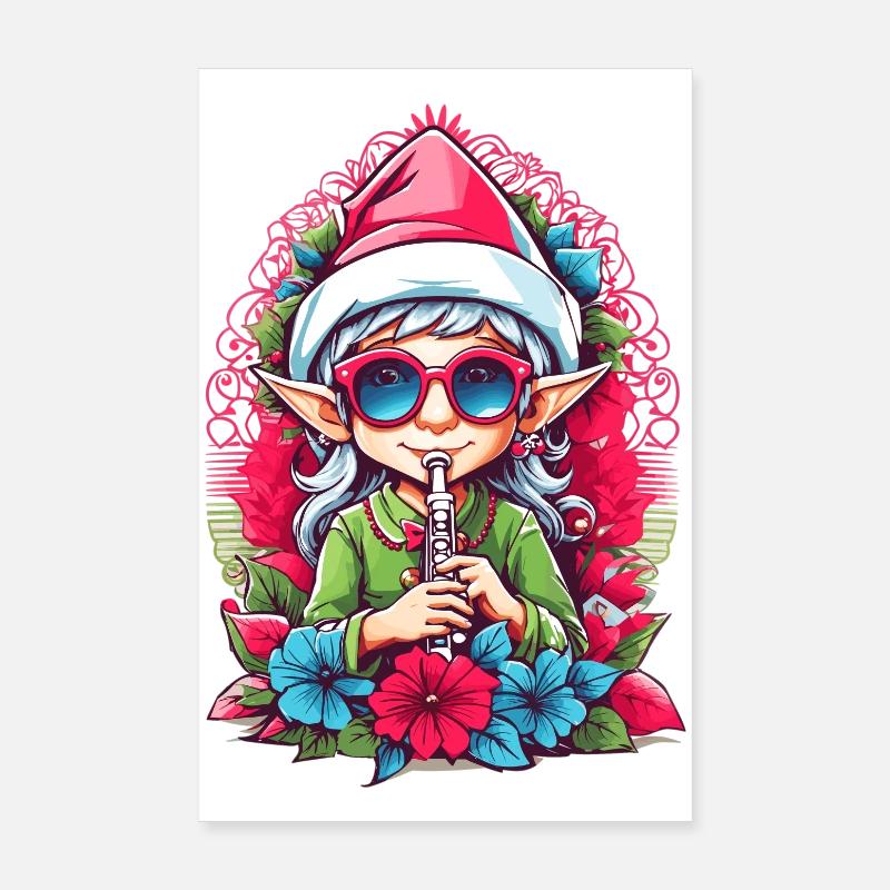 Elfe avec flûte Poster 20 x 30 cm