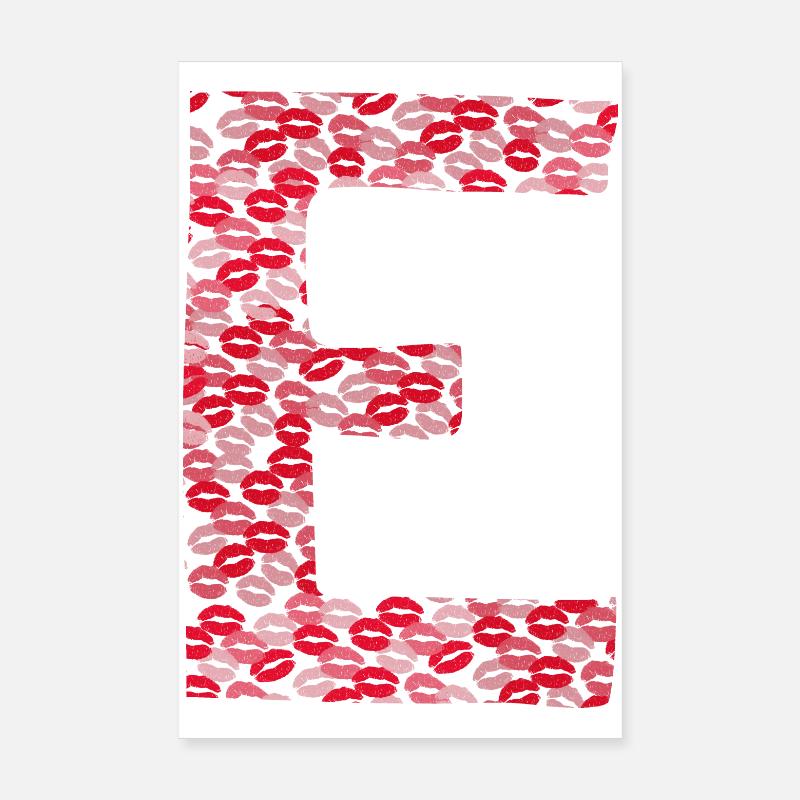 Buchstabe E - T-Shirt-Küsse - Poster 20x30 cm - Weiß