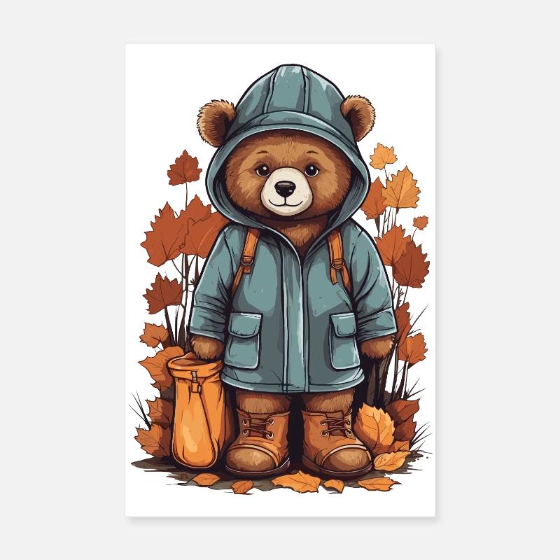 Süßer Bär mit Regenmantel - Poster 20x30 cm - Weiß