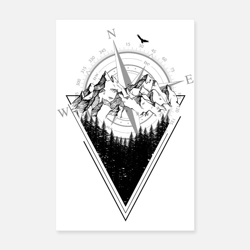 Weathered Compass Grunge Map - Poster 8" x 12" (20x30 cm) - white
