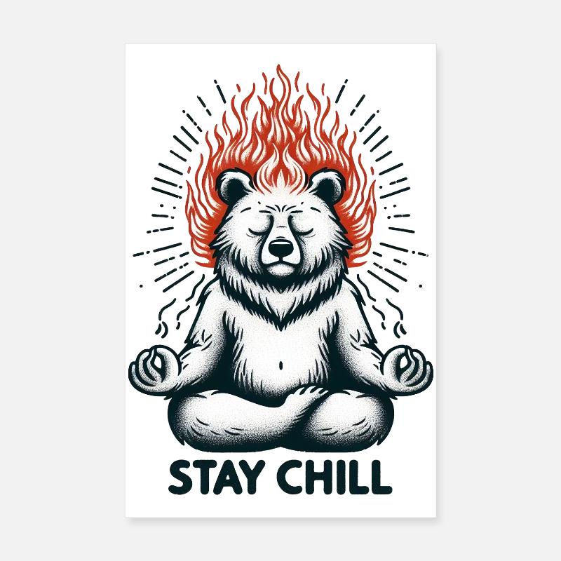 Stay Chill Bär im Lotussitz - Poster 20x30 cm - Weiß