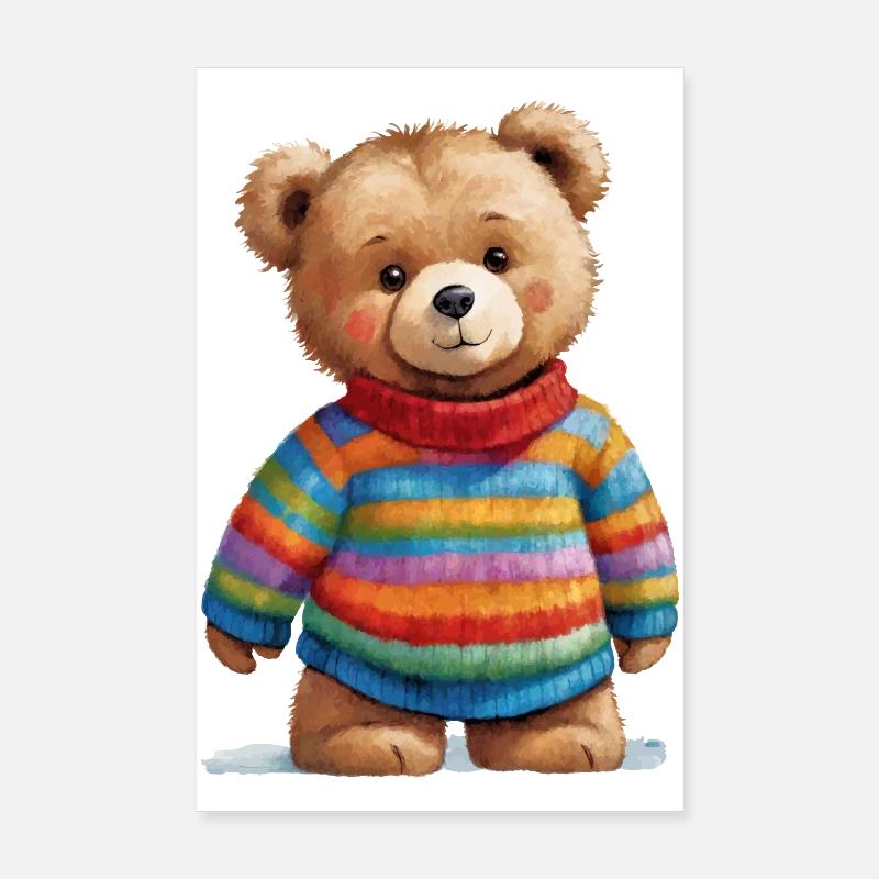 Teddy im gestreiften Pullover Aquarellzauber Poster 20x30 cm