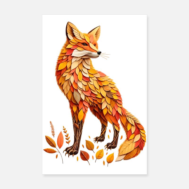 A fox made of different leaves Poster 8" x 12" (20x30 cm)