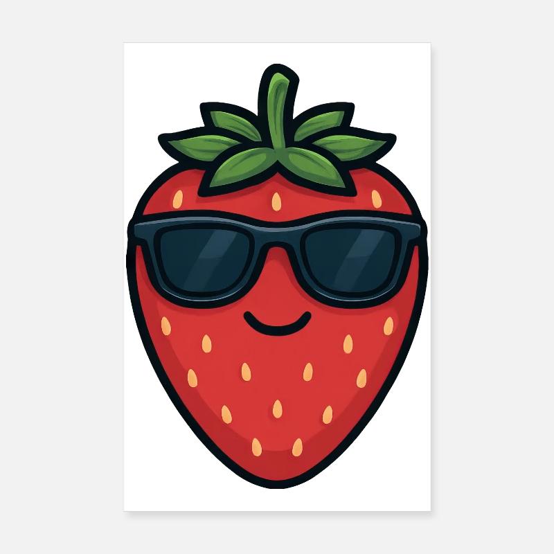 Cool Strawberry Summer Fruity Funny Satisfied Poster 8" x 12" (20x30 cm)