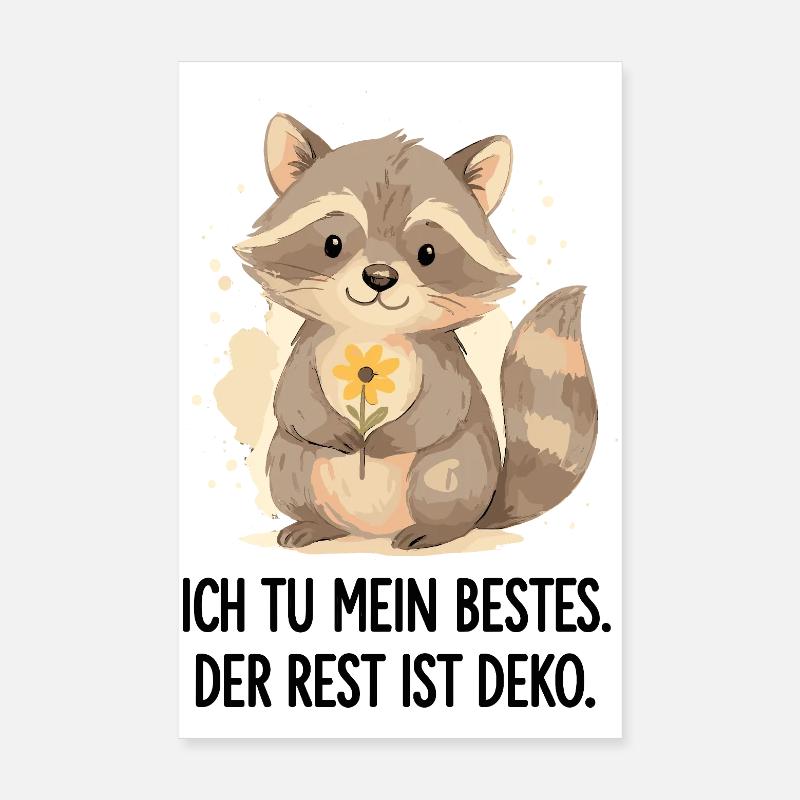 Raton laveur avec fleur – Doux Poster 20 x 30 cm