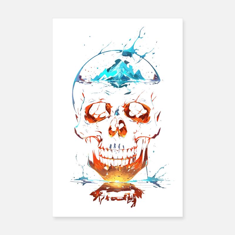 Crâne de Feu et Glace Éclatant Poster 20 x 30 cm