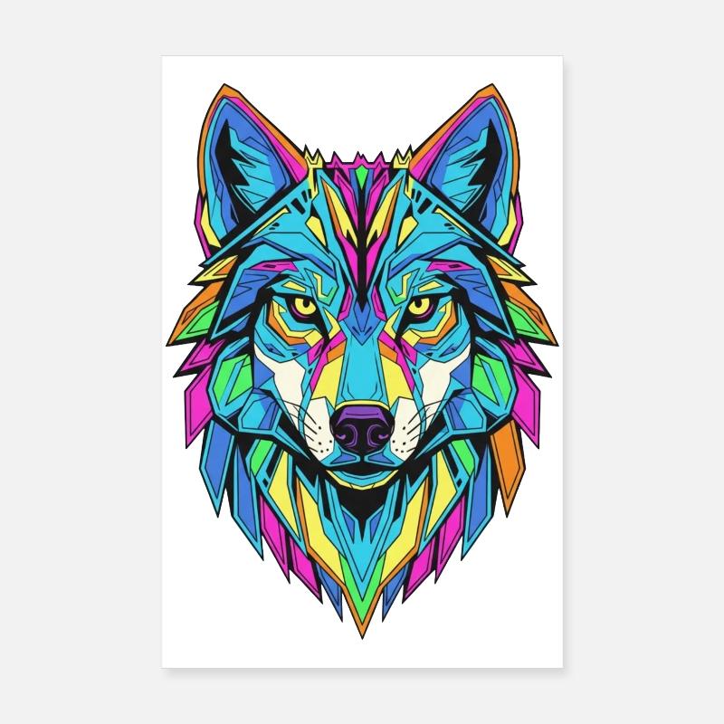Loup géométrique coloré Poster 20 x 30 cm