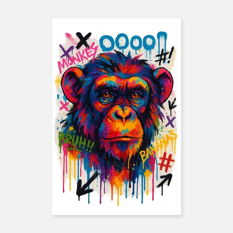 Portrait de singe graffiti aux couleurs vives Poster 20 x 30 cm