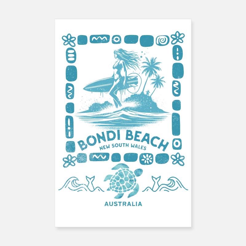 Bondi Beach Turquoise Palm Island Poster 8" x 12" (20x30 cm)