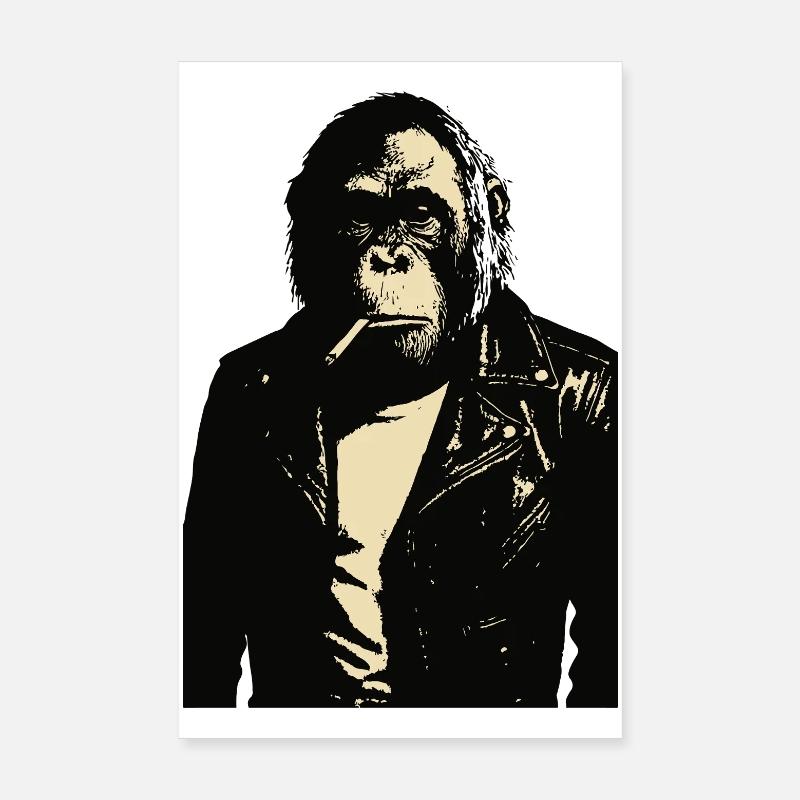 Orang-Utan raucht eine Zigarette in einer Lederjacke Poster 20x30 cm