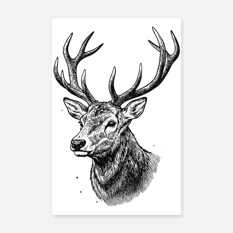 Gravure sur bois à tête de cerf Poster 20 x 30 cm