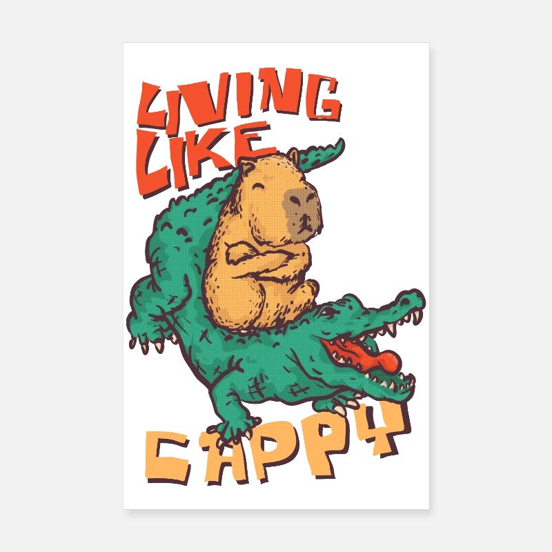 Vivre comme un Cappy - Cappybara Ride Crocodille Poster 20 x 30 cm