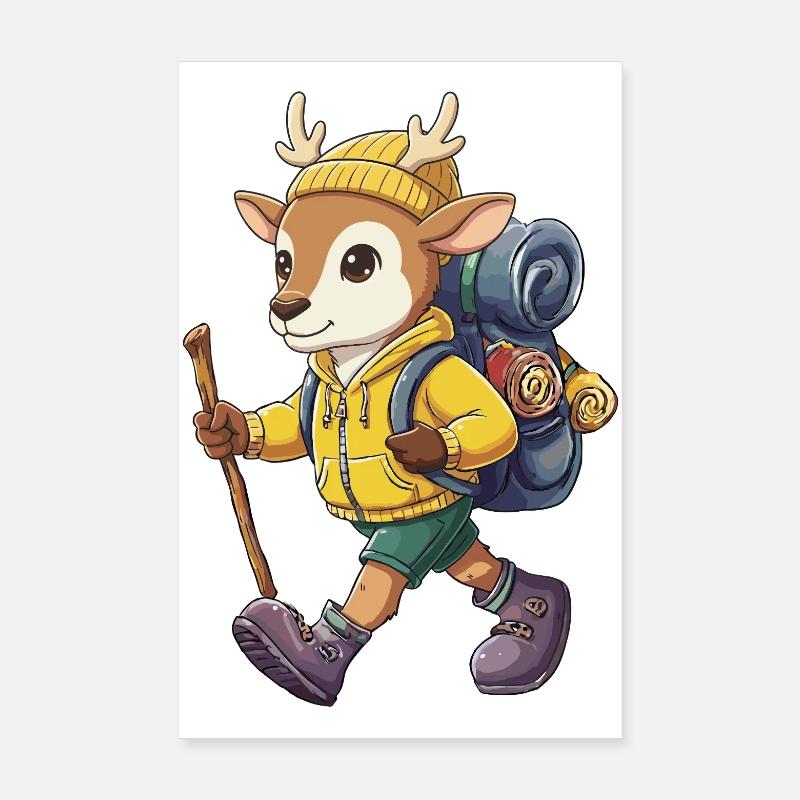 Cute Deer Hiking Camping Adventure Backpacker Poster 8" x 12" (20x30 cm)