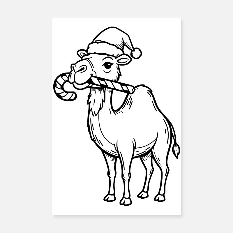 Kamel mit Weihnachtsmütze Illustration Poster 20x30 cm