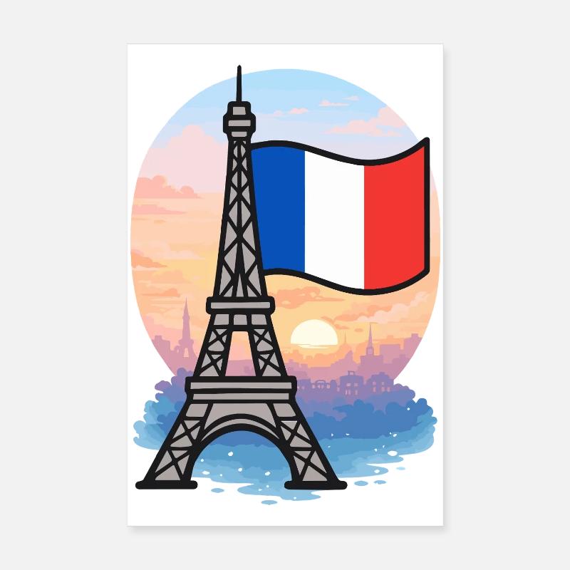 Tour Eiffel Paris Drapeau français Poster 20 x 30 cm