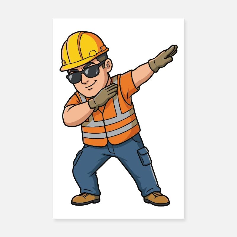 Dabbing Construction Worker – Funny Cartoon Motif Poster 8" x 12" (20x30 cm)