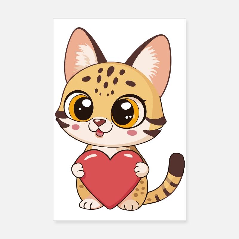 Adorable Red Heart Kitten Poster 8" x 12" (20x30 cm)