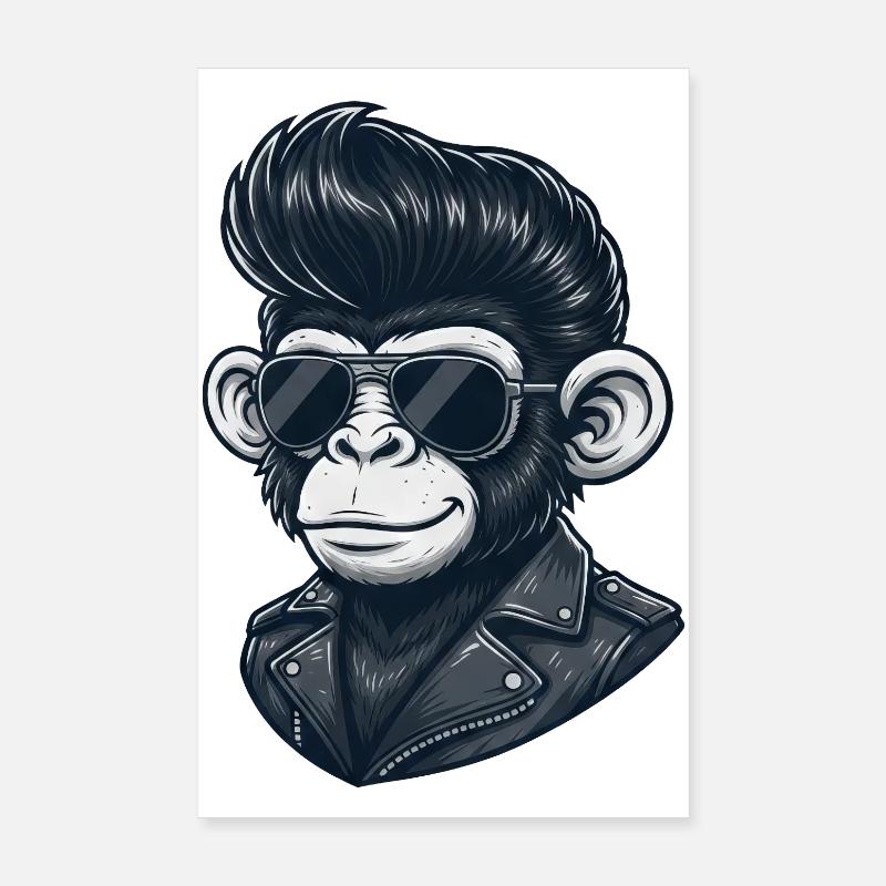 Cool Monkey Chimpanzee Lunettes de Soleil Rock and Roll Poster 20 x 30 cm
