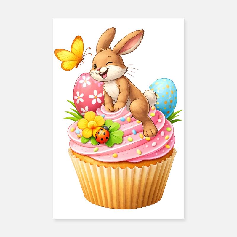 Süßer Osterhasen Cupcake mit bunten Ostereiern Poster 20x30 cm