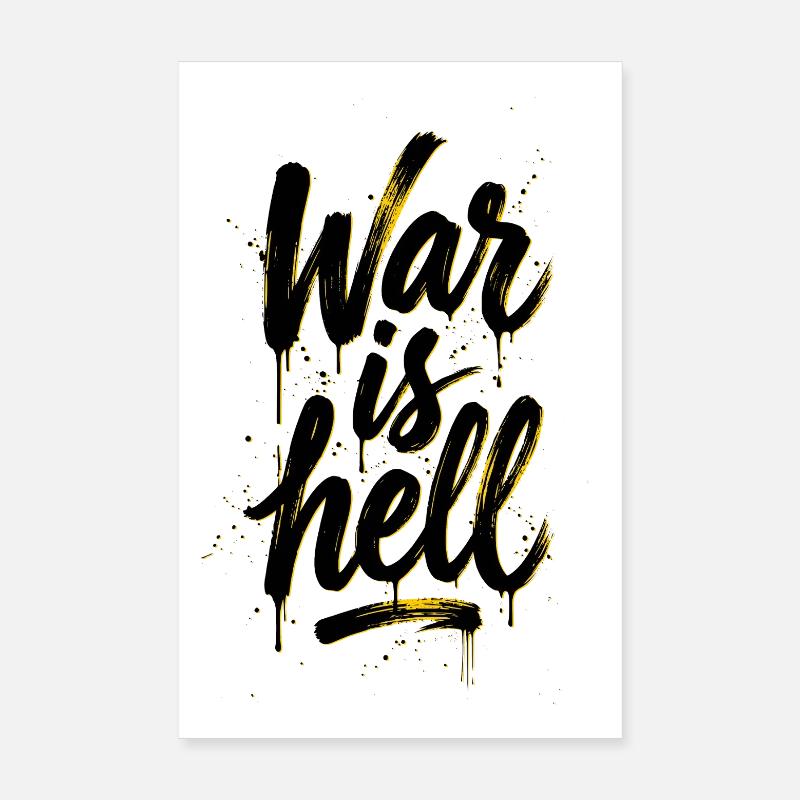 Yellow Graffiti Brush Script on Black War ist die Hölle Poster 20x30 cm