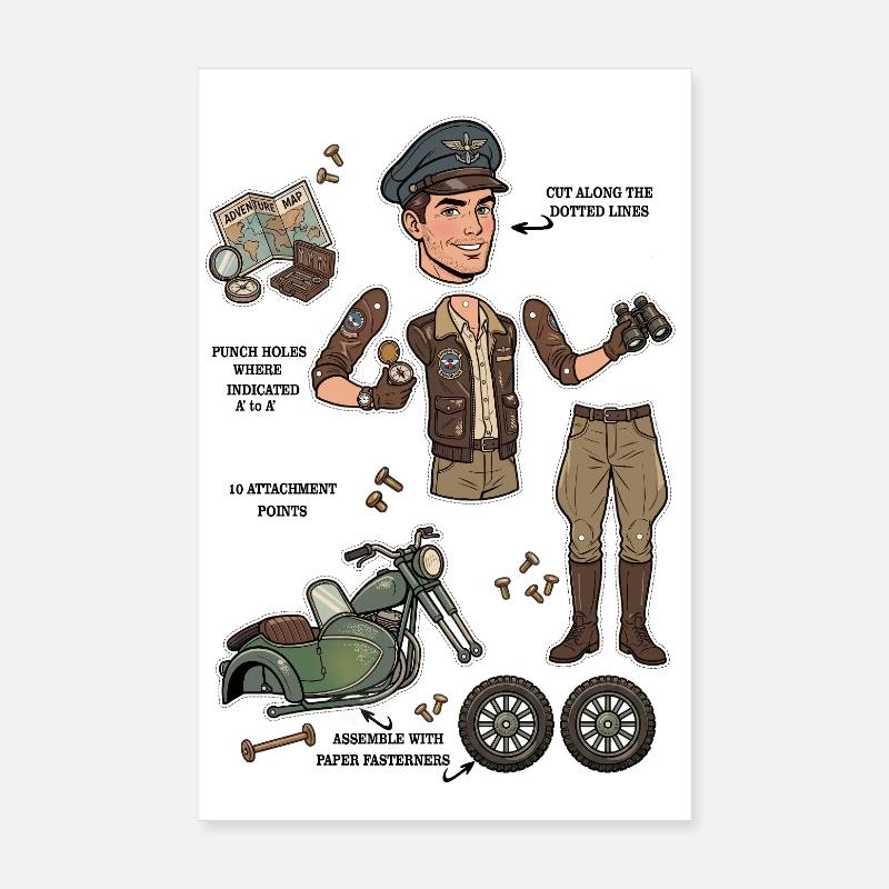 Rugged Adventurer Paper Doll Poster 8" x 12" (20x30 cm)