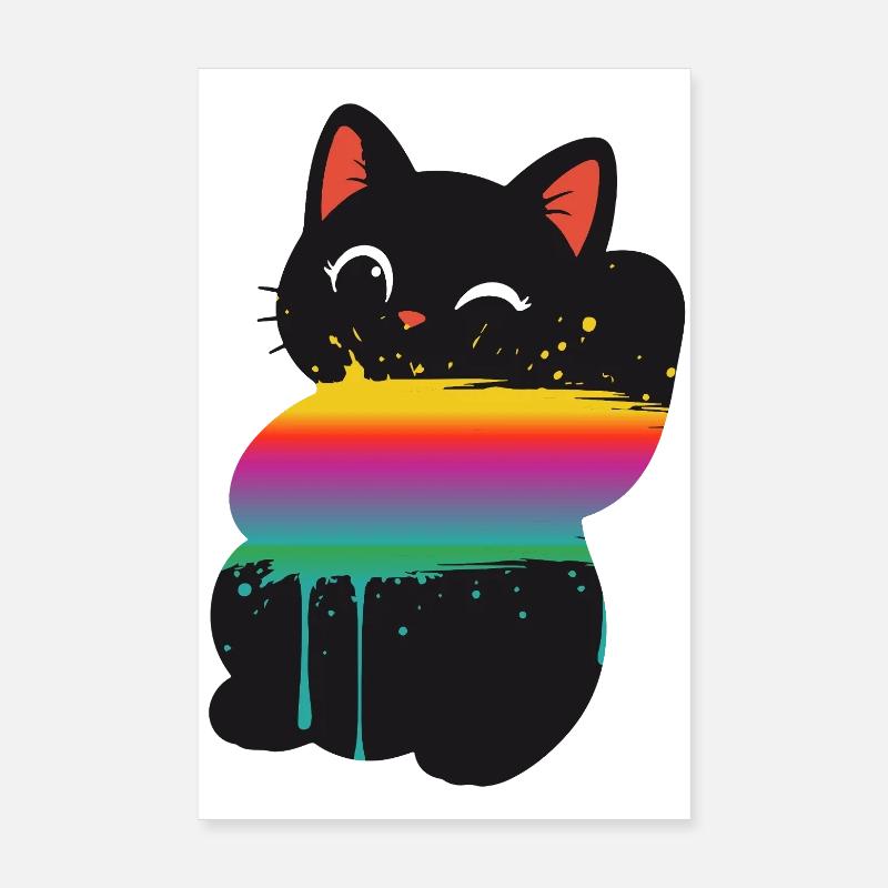 Cute Cat Rainbow Splash Silhouette Poster 8" x 12" (20x30 cm)