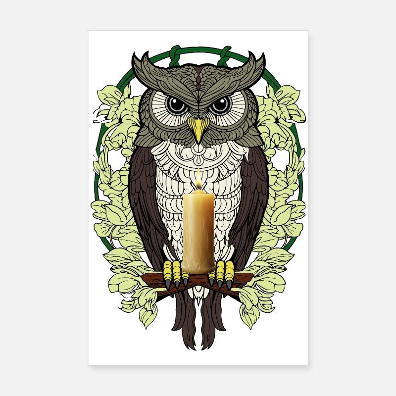 Nocturnal Eulenkerze in the Leaf Wreath Poster 8" x 12" (20x30 cm)