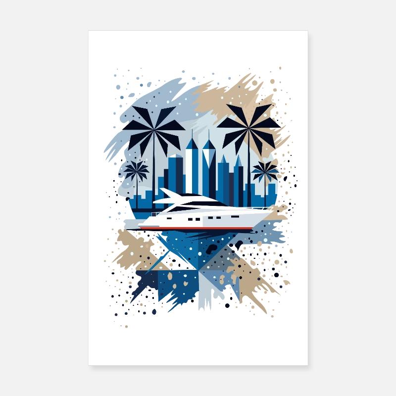 Panorama moderne de yachts et de villes – Design élégant Poster 20 x 30 cm
