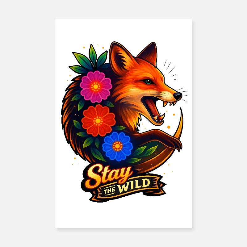 Fuchs mit Blumen Bleib wild Poster 20x30 cm
