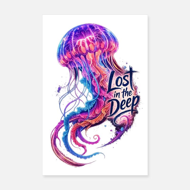 Perdus dans les profondeurs de méduses – Océan bioluminescent Poster 20 x 30 cm
