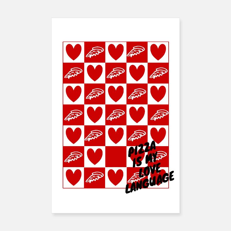 Checkerboard Hearts and Pizza Poster 8" x 12" (20x30 cm)