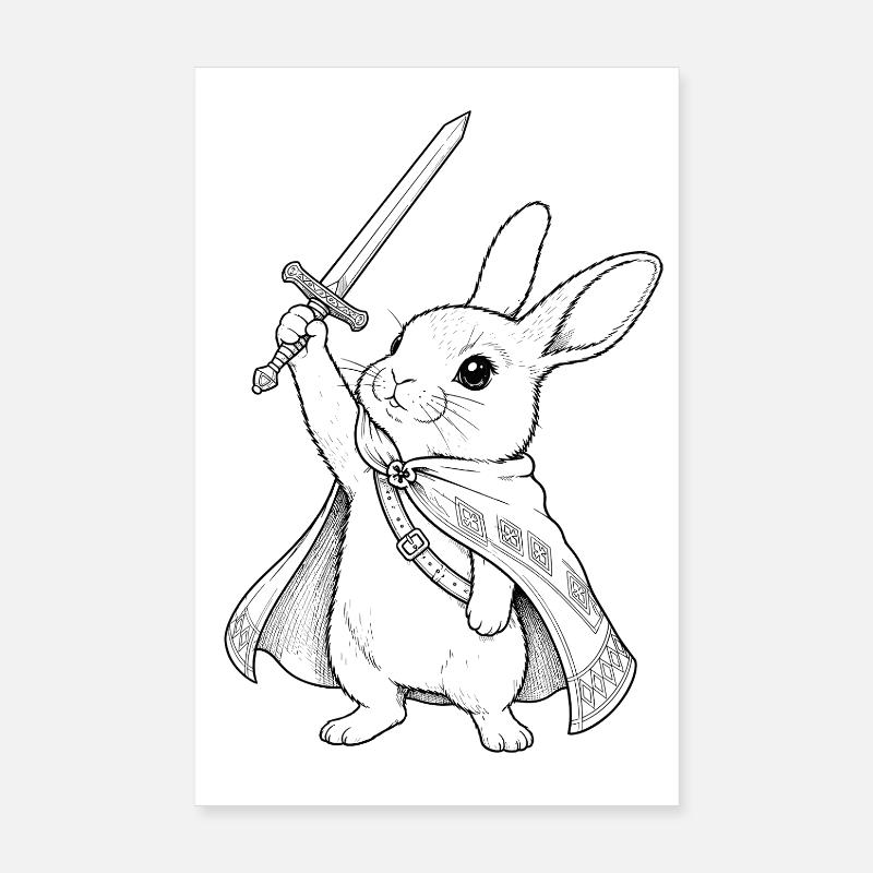 Lapin guerrier avec épée Poster 20 x 30 cm