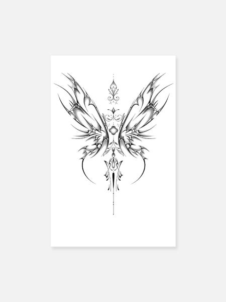 Zierschwarze Flügel - Poster 20x30 cm - Weiß - Vorne