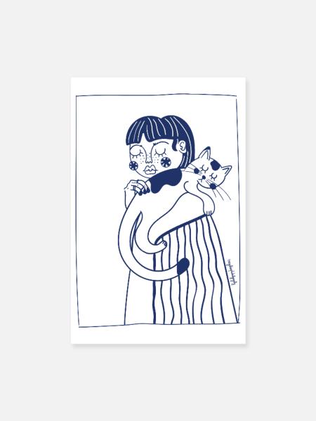 Mädchen mit einer Katze - Poster 20x30 cm - Weiß - Vorne