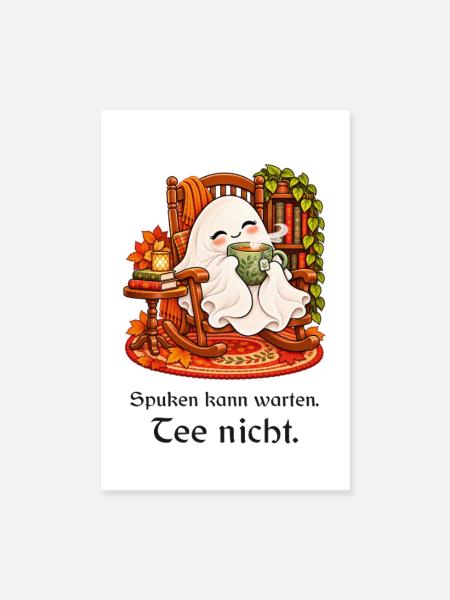 Teeliebhaber-Geist im Schaukelstuhl - Poster 20x30 cm - Weiß - Vorne