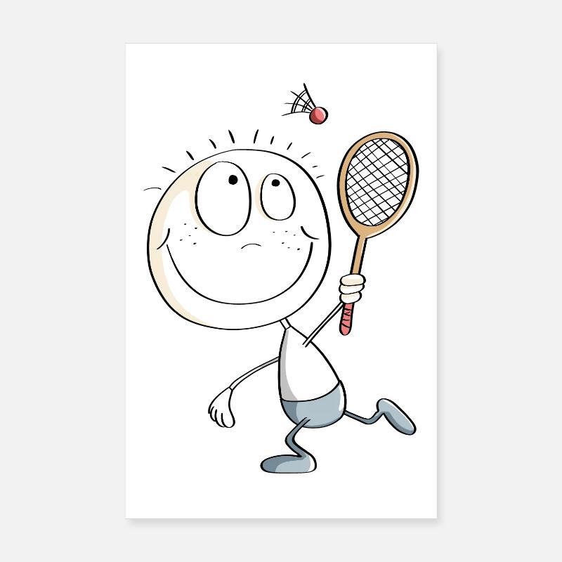 Funny badminton player stick figure Poster 8" x 12" (20x30 cm)