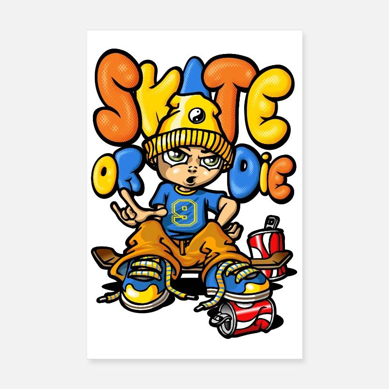 Skateboard and graffitis - Poster 20 x 30 cm - blanc
