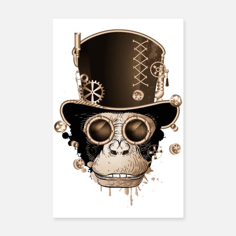 Singe steampunk avec un look de chapeau cylindre antique Poster 20 x 30 cm