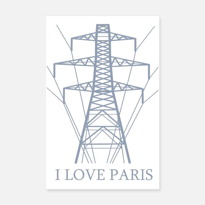 Ironique, j’adore Paris Tour Eiffel comme pôle électrique Poster 20 x 30 cm